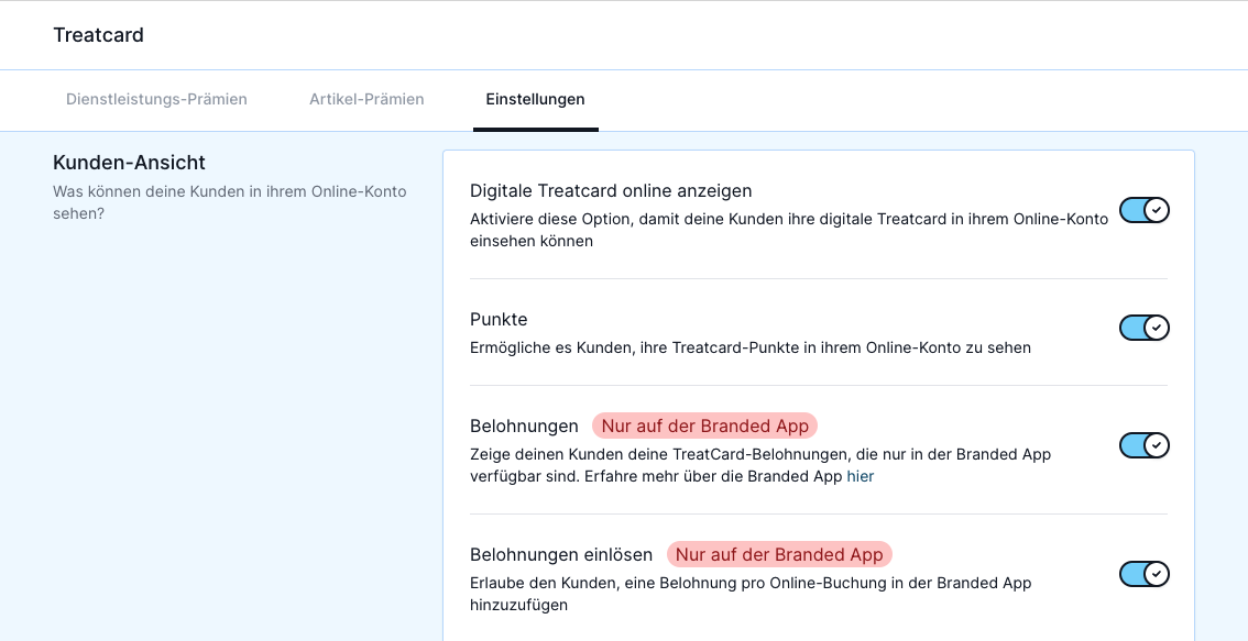 Treatcard Einstellungen Optionen.png