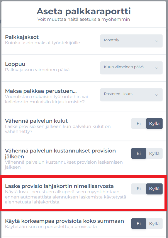 Työntekijä lahjakortin arvo provisio.png