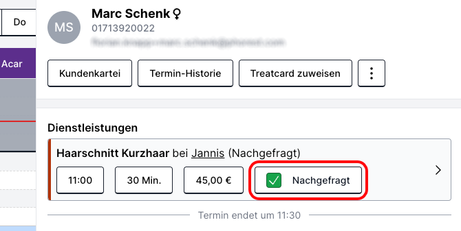 Option Nachgefragt in den Termindetails