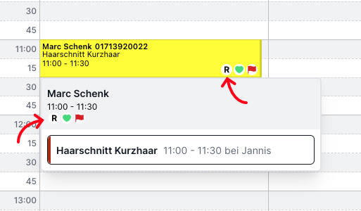Termin mit aktivierter Option Nachgefragt