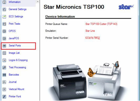 Configuration des imprimantes de reçus Star TSP100U et TSP100IIIU