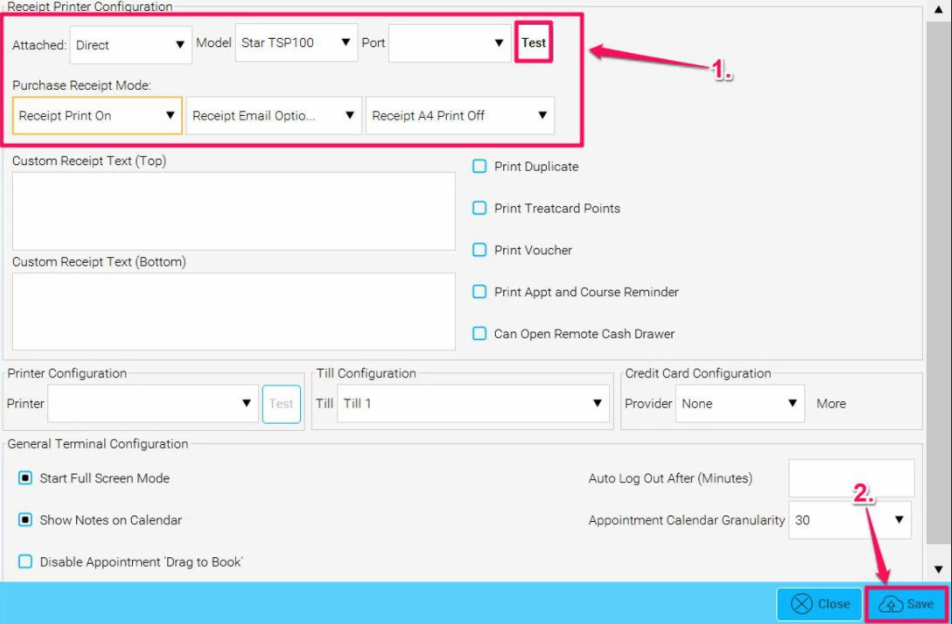 Configuration des imprimantes de reçus Star TSP100U et TSP100IIIU